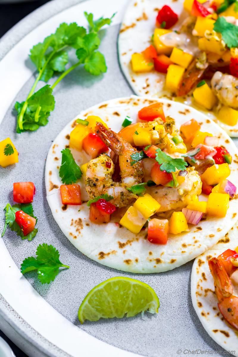 Garlic Shrimp Tacos With Mango Salsa Recipe Chefdehome