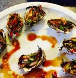 Baked Oysters with Garlicky, Sweet and Sour Scallion Sauce