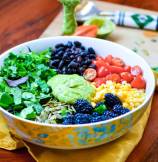 Mexican Black Bean and Berry Salad with Avocado Lime Dressing