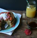Fluffy Multigrain Pancakes with Strawberry-Peach Compote