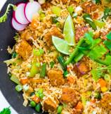 Vegan Fried Rice with Sriracha Tempeh