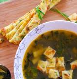 Kale and Zucchini Summer Soup with Chive Frittatine Croutons