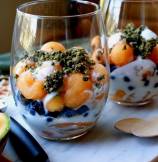 Melon, Blueberry and Yogurt Parfait with Hemp Cereal