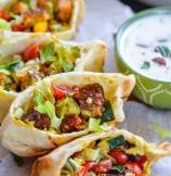 Spicy Veggie Curry Naan Pockets with Grape Raita