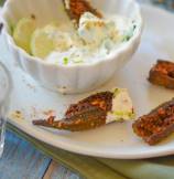 Spicy Baked Okra Fries with Homemade Creole Spice and Lime-Cilantro Dip