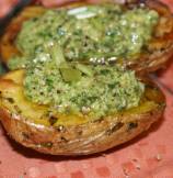 Baked Rustic Potatoes with Basil Pesto