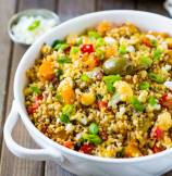 Mediterranean Warm Quinoa Salad with Squash and Cauliflower