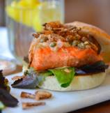 Salmon Burgers with Lemon-Caper Spread and Fennel Slaw - Dishing