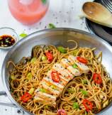 Sesame Chili Garlic Noodles with Grilled Tofu