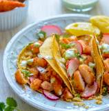 Cauliflower Rice Shrimp Tacos with Jalapeno Cream Sauce