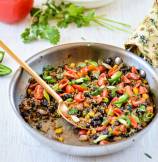 Southwest Skillet Quinoa (Rice) and Beans with Tomato-Mint Salsa
