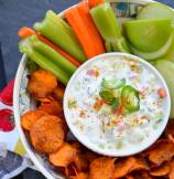 Loaded Raita Dip with Curry Dusted Sweet Potato Chips