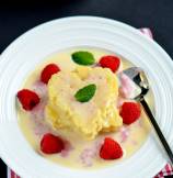 Tres Leches Cake Hearts with Raspberry-Cream Sauce