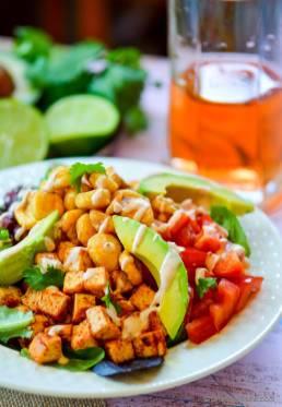 BBQ Tofu Fiesta Salad with Tangy Lime-Cream Dressing