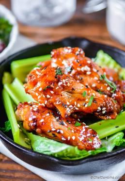 Crispy Baked Chicken Wings with Kimchi Caramelized Honey Sauce