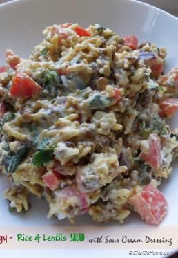 Creamy, Tangy Rice & Lentils Salad with Sour Cream Dressing