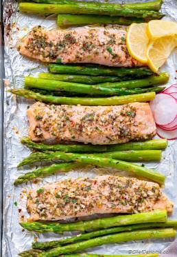 Garlic Butter Roasted Salmon with Asparagus