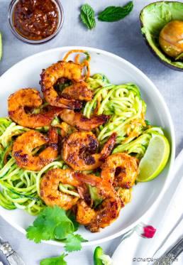 Chipotle Shrimp with Avocado Sauce Zucchini Noodles