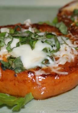 Pan Seared Tomatoes with melted mozzarella