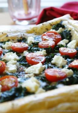 Cherry Tomato, Goat Cheese and Spinach Puff Pastry Tarts