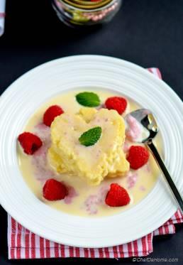 Tres Leches Cake Hearts with Raspberry-Cream Sauce