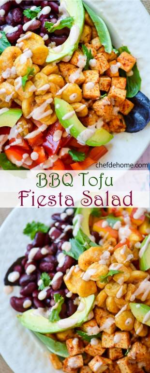 BBQ Tofu Fiesta Salad with Tangy Lime-Cream Dressing Recipe ...