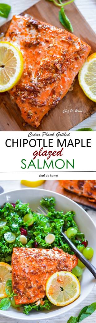 Cedar Plank Grilled Chipotle Maple Glazed Salmon Recipe | ChefDeHome.com
