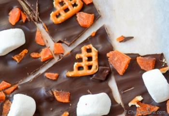 Step for Recipe - Dark-Chocolate Candy Bark with Marshmallow and Pretzels for Trick-or-Treat