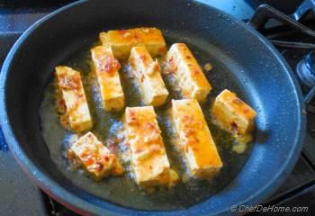 Step for Recipe - Crunchy Garlic Tofu Wraps with Peach and Kimchi Slaw