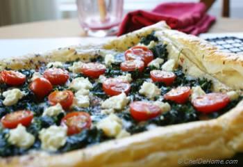 Step for Recipe - Cherry Tomato, Goat Cheese and Spinach Puff Pastry Tarts
