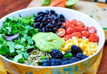 Mexican Black Bean and Berry Salad with Avocado Lime Dressing