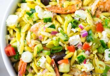Greek Orzo Pasta Salad with Grilled Shrimp