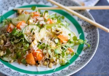 Roasted Corn and Kale Sprouts Rice Salad with Kimchi Dressing