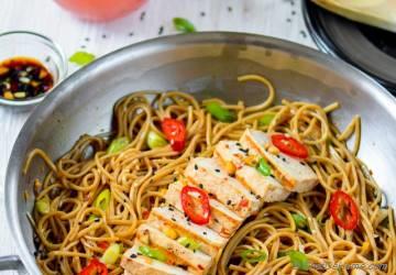 Sesame Chili Garlic Noodles with Grilled Tofu