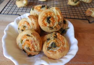 Spinach and Cheddar Cheese Pin Wheels