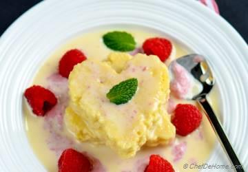 Tres Leches Cake Hearts with Raspberry-Cream Sauce