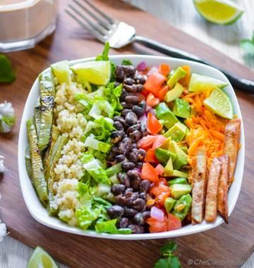 burrito 360 bowl with Mediterranean Cucumber Shallot Chickpea Salad