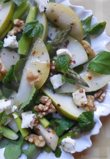 Pear and Asparagus Salad with Walnuts and Goat Cheese