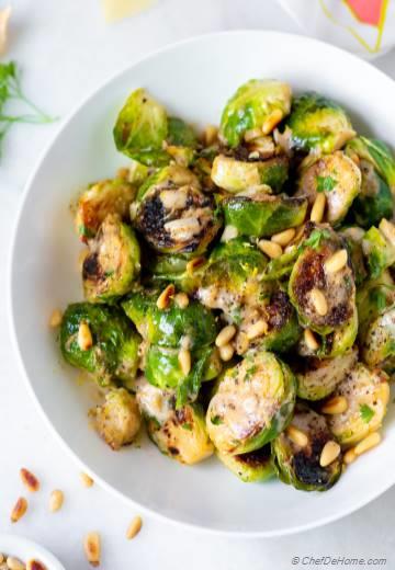 Sauteed Brussel Sprouts with Garlic Parmesan Sauce