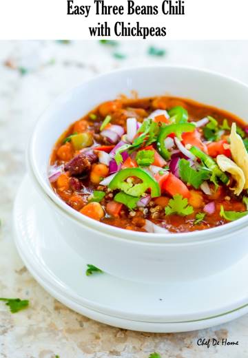 Easy Vegetarian Three Beans Chili with Chickpeas