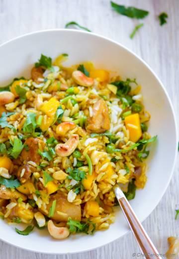 Coconut Cashew Curry Chicken and Rice with Mango