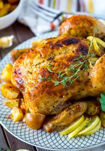 Oven Roasted Whole Chicken with Lemon and Thyme