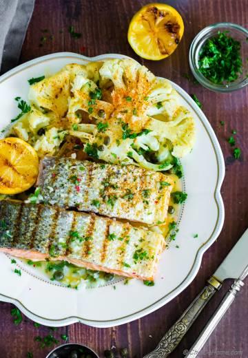 Grilled Salmon with Lemon-Butter Sauce
