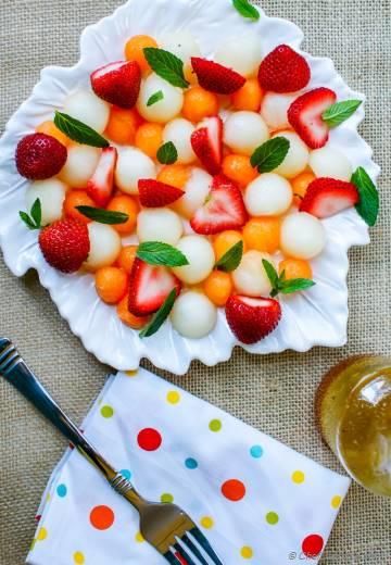 Strawberry Melon Salad with Honey-Lemon Dressing
