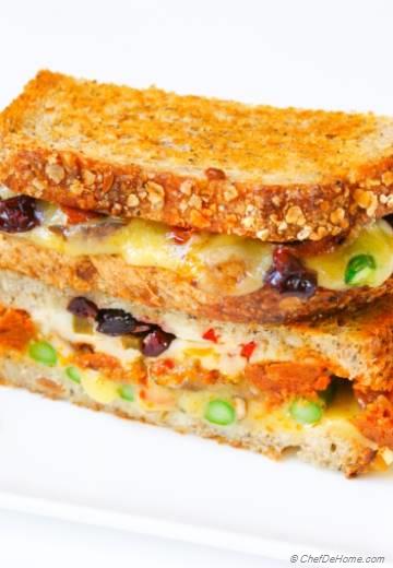 Cranberries, Asparagus and Pickled Jalapeno Grilled Cheese Sandwich