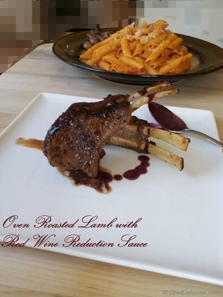 Oven Roasted Lamb with Red Wine Reduction Sauce