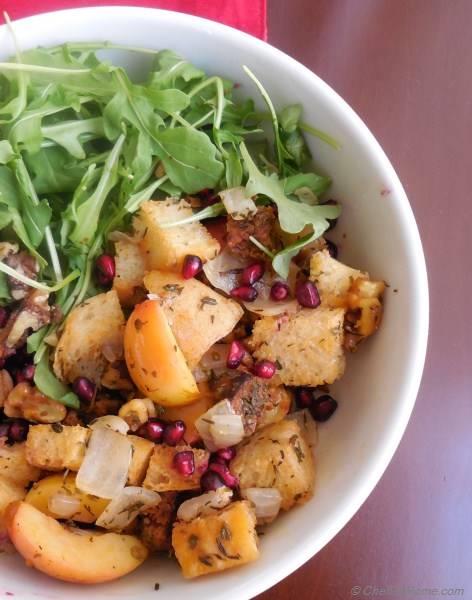 Turkey Stuffing Salad with Arugula and Crab Apples