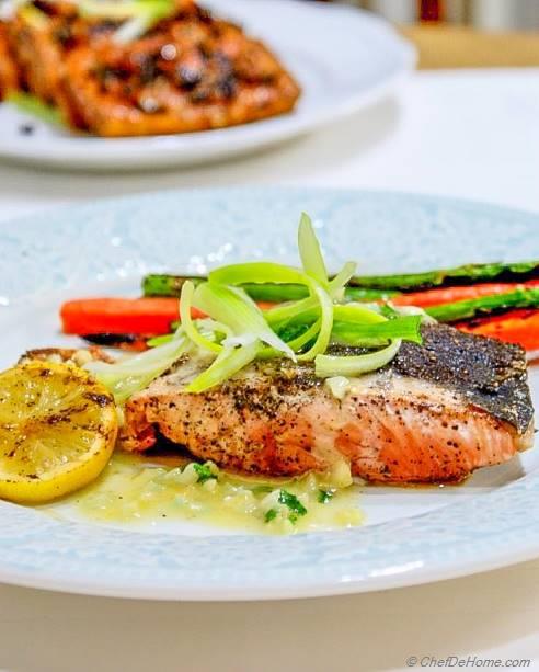 Grilled Salmon with Lemon-Butter Sauce Recipe | ChefDeHome.com