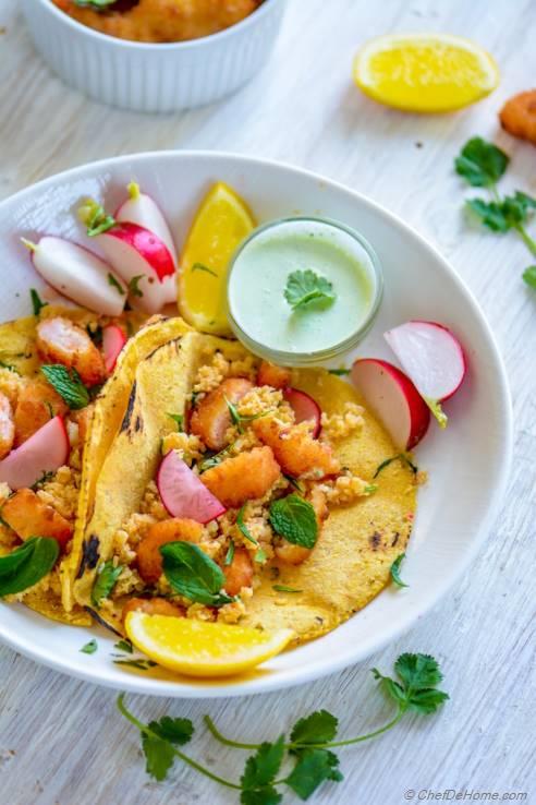 Cauliflower Rice Shrimp Tacos with Jalapeno Cream Sauce Recipe ...