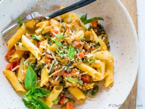 Roasted Eggplant and Tomato Penne Pasta Recipe 